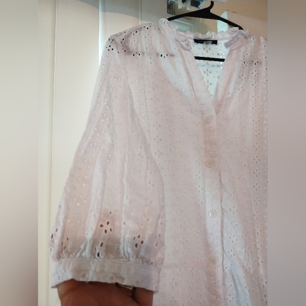 Tommy Hilfiger White Button Down Cotton Tiered Lined Eyelet Dress Size 2 - Picture 4 of 8